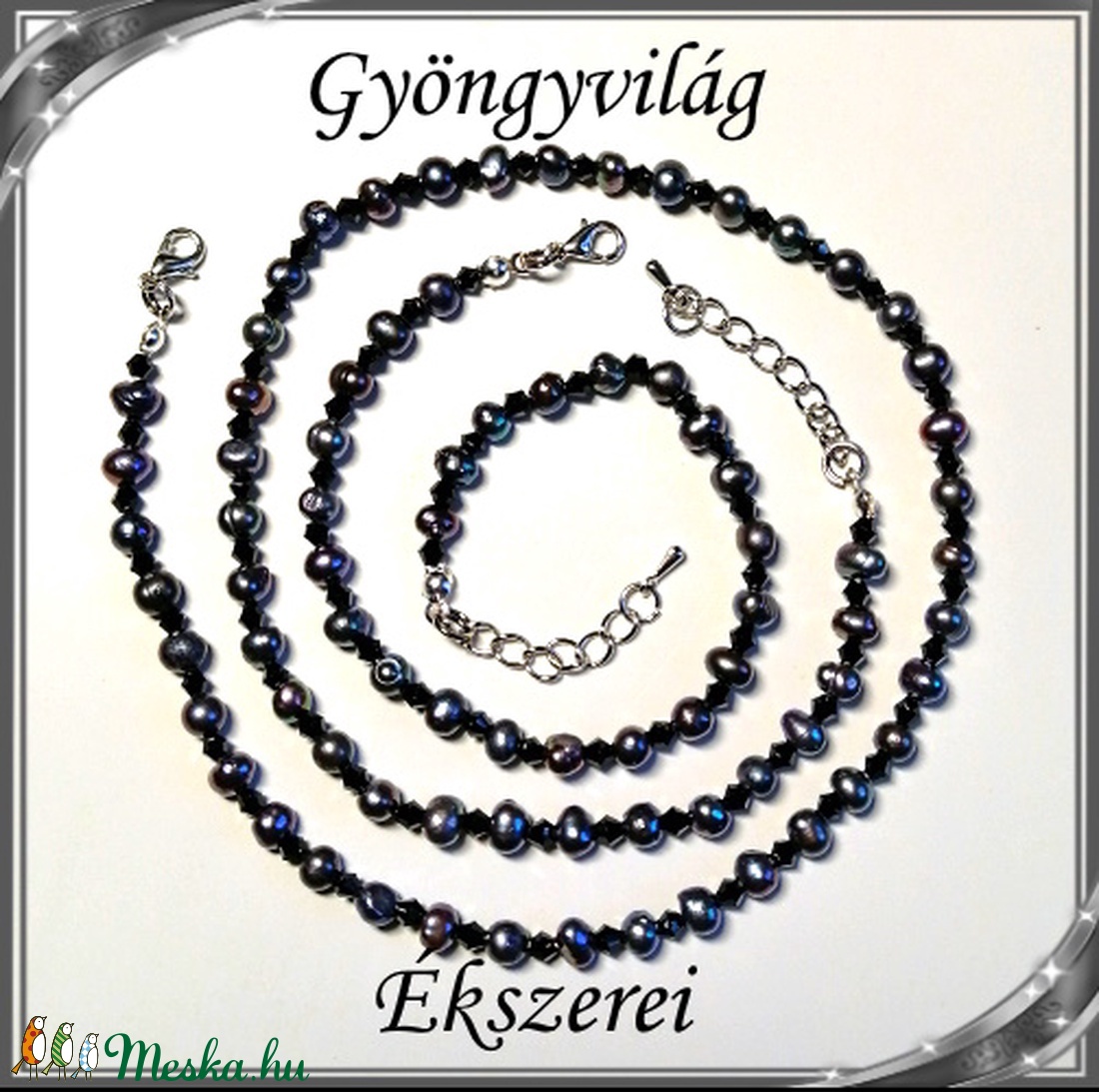 Édesvizi igazgyöngy nyaklánc-karkötő szett, ezüstözött kapoccsal SSZEB-IG03 5x5 black - ékszer - ékszerszett - Meska.hu Édesvizi igazgyöngy nyaklánc-karkötő szett, ezüstözött kapoccsal SSZEB-IG03 5x5 black - ékszer - ékszerszett - Meska.hu