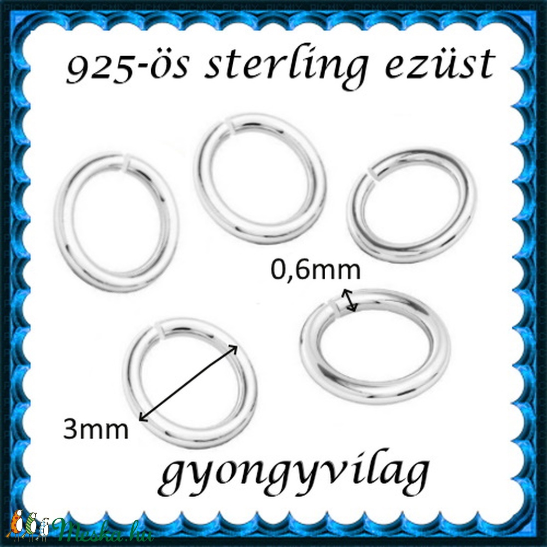  925-ös ezüst szerelőkarika nyitott ESZK NY 3x0,6 mm-es   10db/csomag - gyöngy, ékszerkellék - egyéb alkatrész - Meska.hu