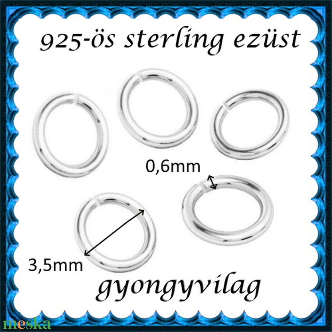  925-ös ezüst szerelőkarika nyitott ESZK NY 3,5x0,6 mm-es  - gyöngy, ékszerkellék - egyéb alkatrész - Meska.hu