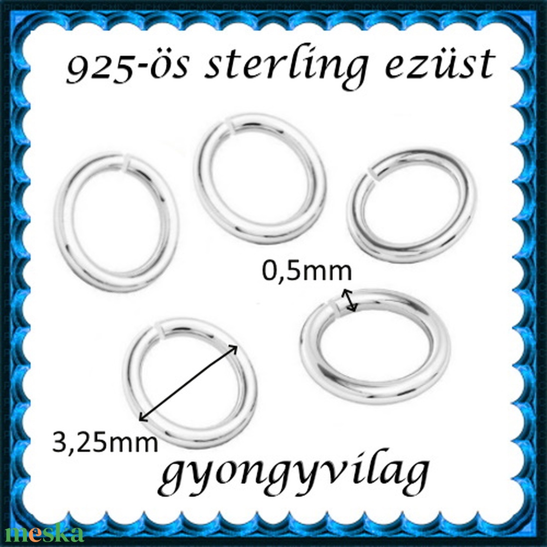  925-ös ezüst szerelőkarika nyitott ESZK NY 3,25x0,5 mm-es  8db/csomag - gyöngy, ékszerkellék - egyéb alkatrész - Meska.hu