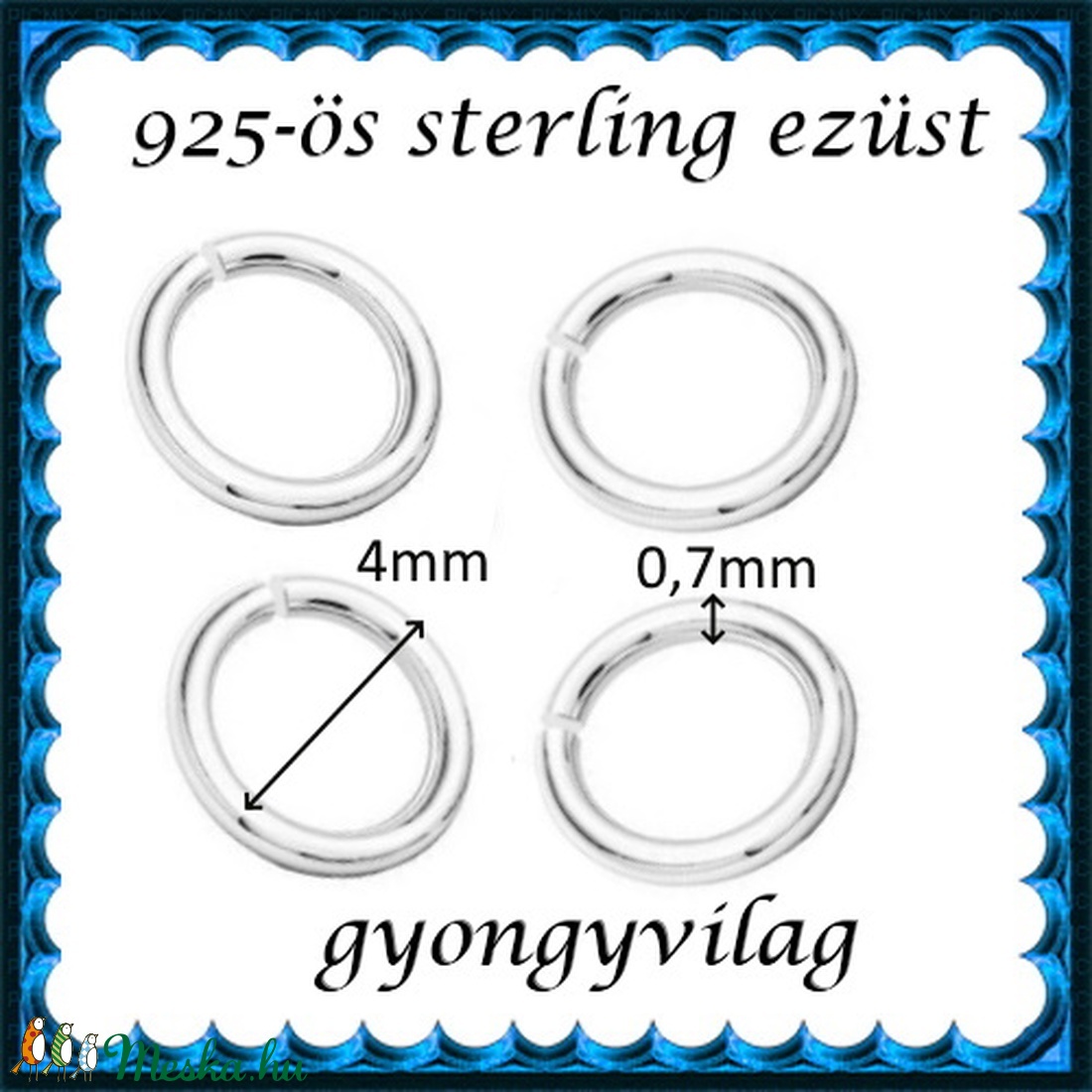  925-ös ezüst szerelőkarika nyitott ESZK NY 4  x 0,7 mm-es   4db/csomag - gyöngy, ékszerkellék - egyéb alkatrész - Meska.hu