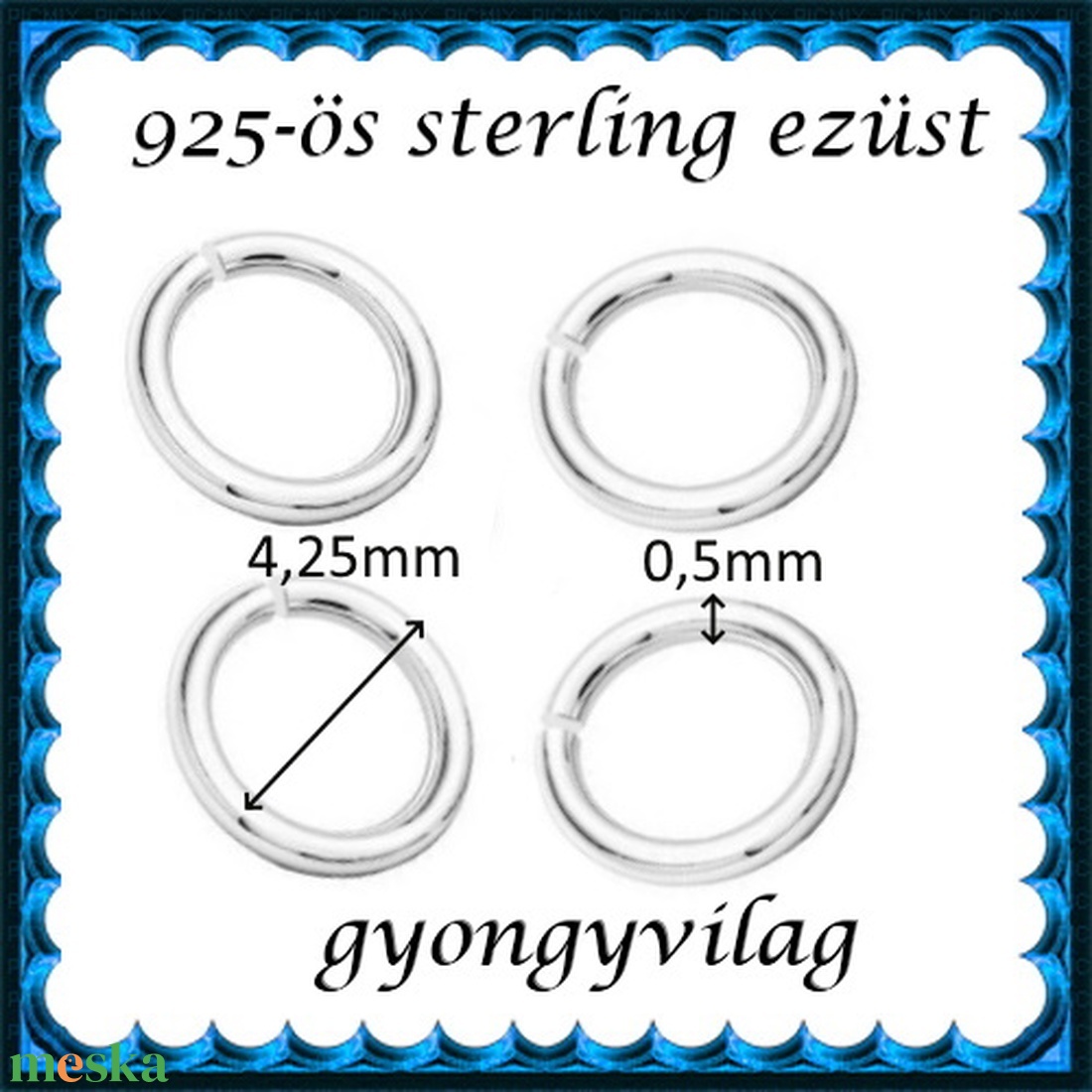  925-ös ezüst szerelőkarika nyitott ESZK NY 4,25x0,5 mm-es   8db/csomag - gyöngy, ékszerkellék - egyéb alkatrész - Meska.hu