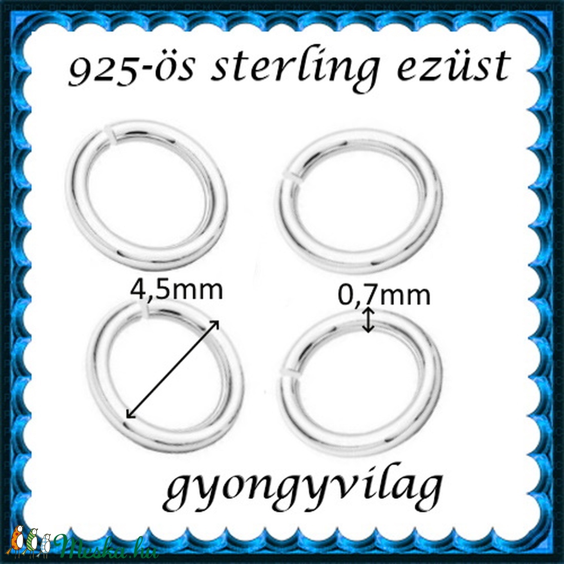  925-ös ezüst szerelőkarika nyitott ESZK NY 4,5  x 0,7 mm-es   4db/csomag - kellékek & szerszámok - gyöngyfűzés kellékek - egyéb alkatrész - Meska.hu