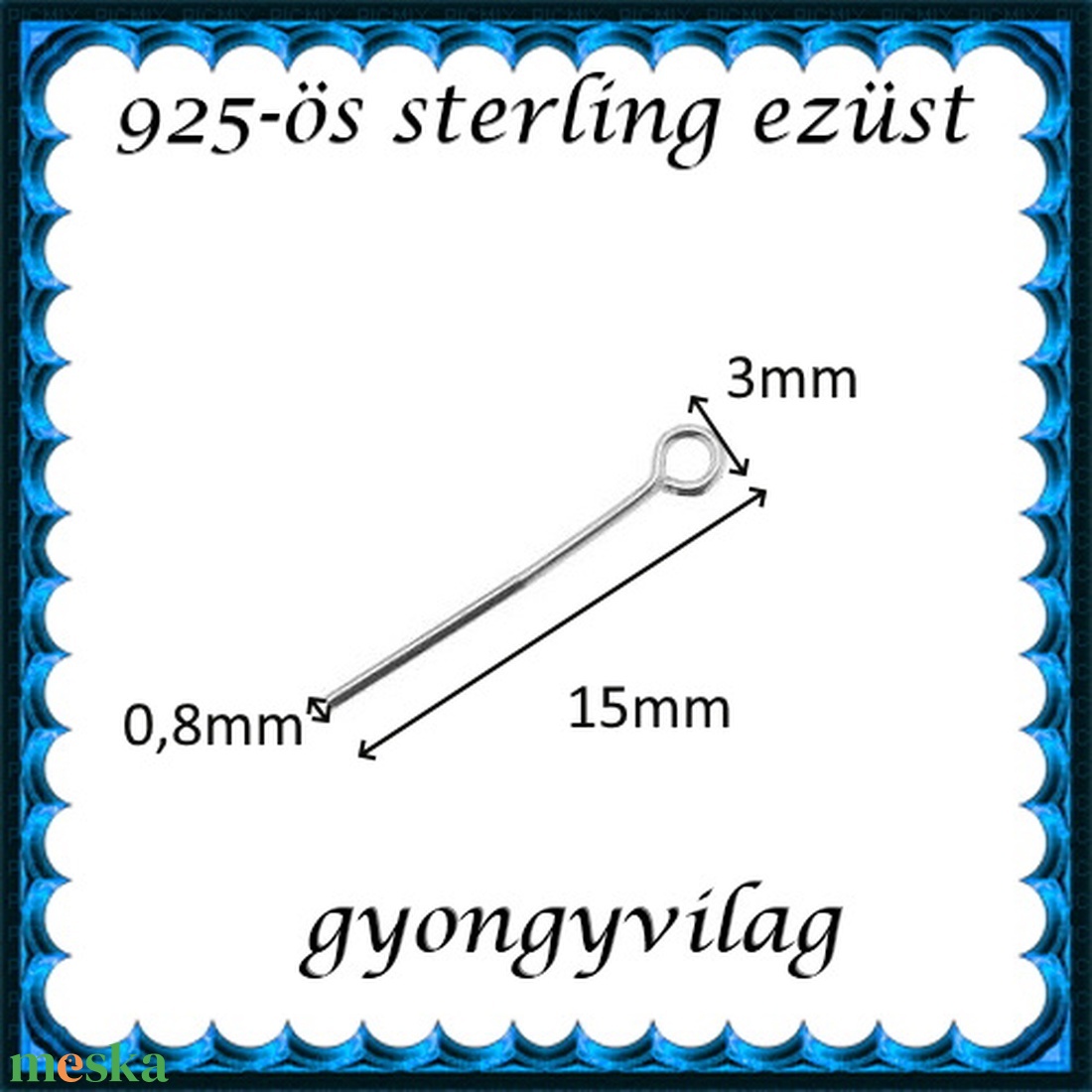 925-ös sterling ezüst ékszerkellék: szerelőpálca zárt hurkos végű ESZP HZ 15x0,8mm - kellékek & szerszámok - gyöngyfűzés kellékek - egyéb alkatrész - Meska.hu