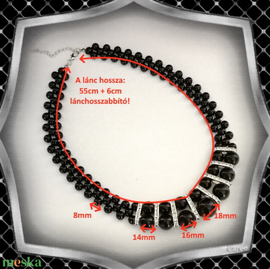 Ékszerek-nyakláncok: Alkalmi nagy gyöngyös nyaklánc kristály köves díszitő elemekkel,  ES-L02-2e - ékszer - nyaklánc - gyöngyös nyaklánc - Meska.hu