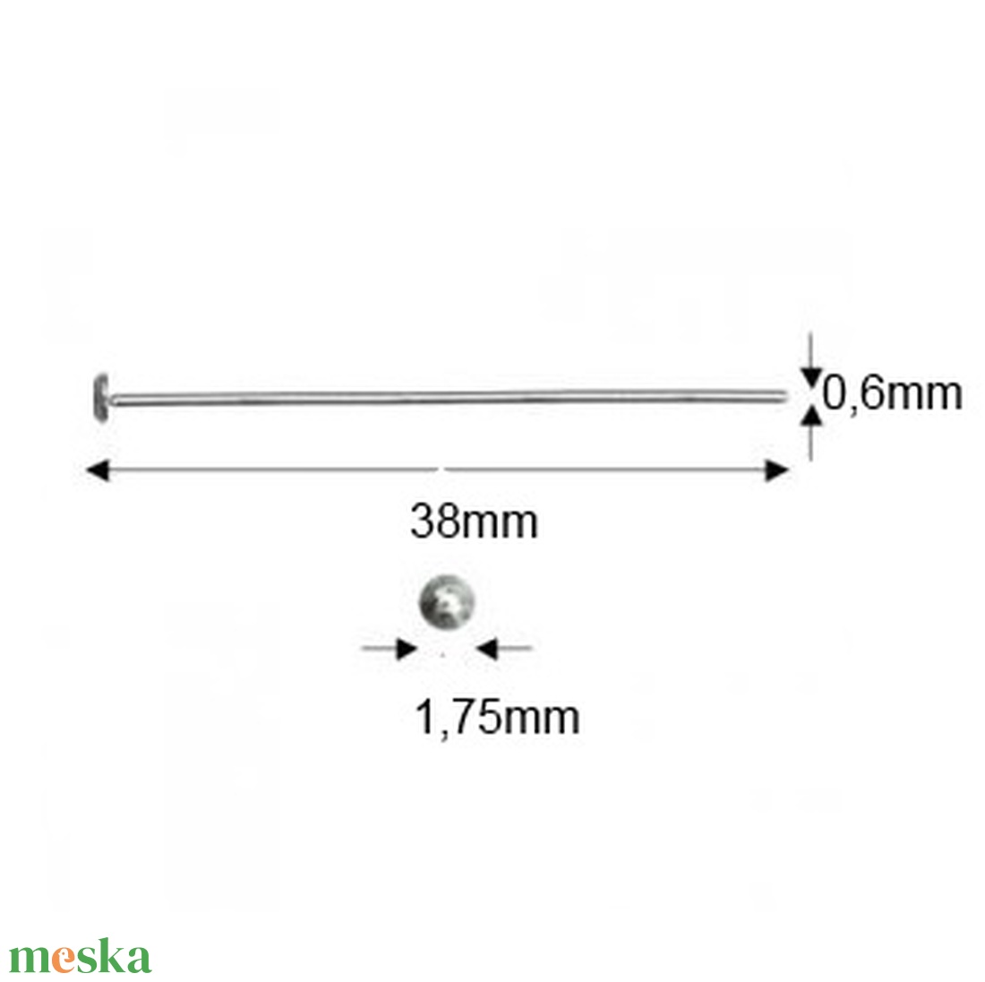 925-ös sterling ezüst ékszerkellék: szerelőpálca szög végű ESZP SZ 38x0,5 - gyöngy, ékszerkellék - egyéb alkatrész - Meska.hu