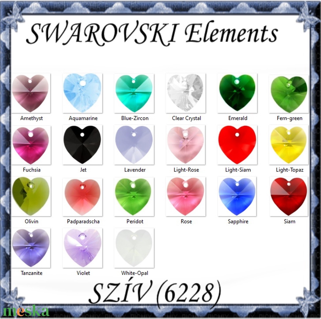 Swarovski kristály medál: SWM szív (6228) 10mm-es  több színben - gyöngy, ékszerkellék - swarovski kristályok - Meska.hu