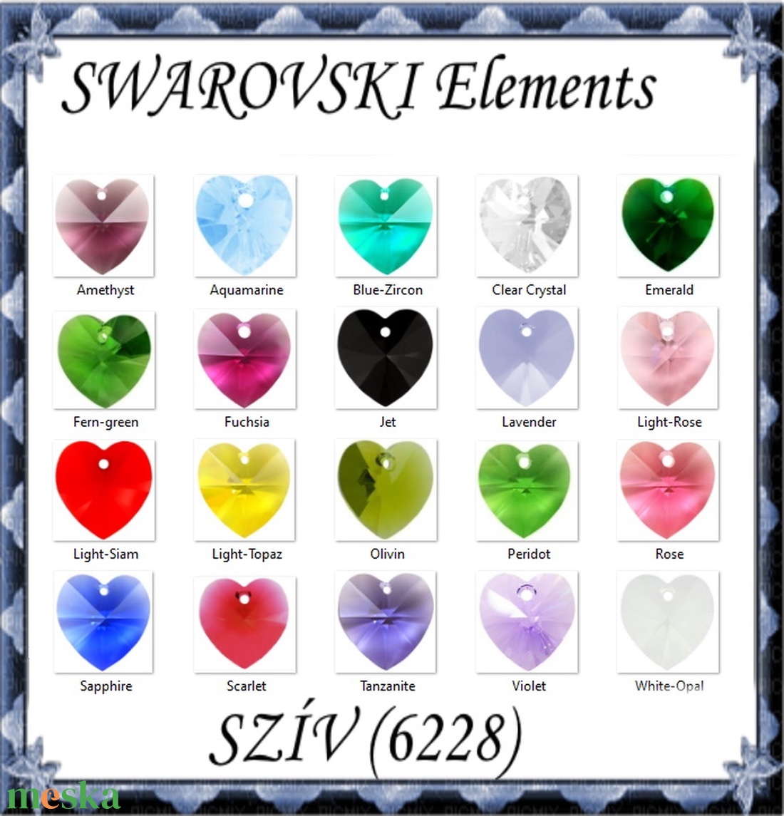Swarovski kristály medál: SWM szív (6228) 14mm-es több színben - gyöngy, ékszerkellék - swarovski kristályok - Meska.hu