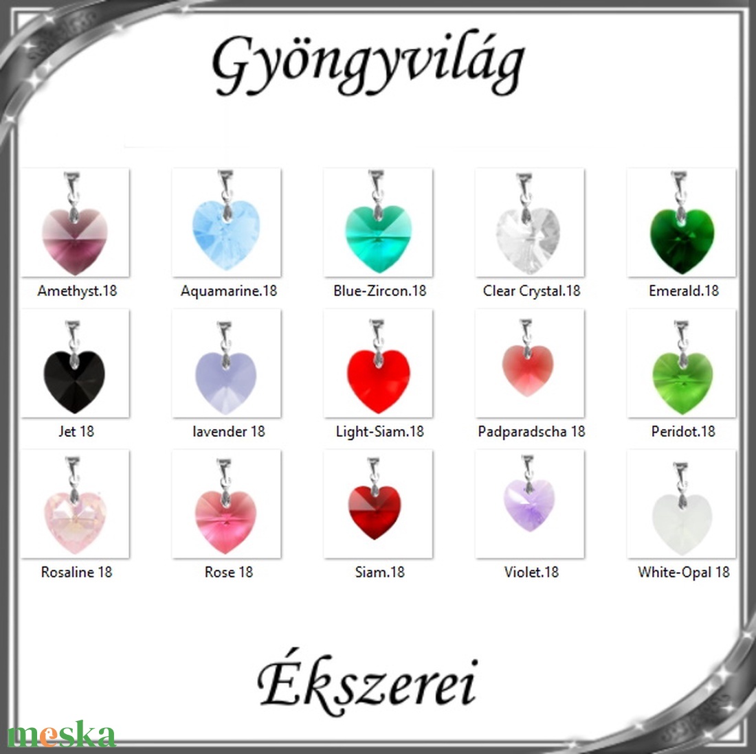 Ékszerek-medálok: Swarovski kristály medál -18mm-es szív több színben - ékszer - nyaklánc - medál - Meska.hu