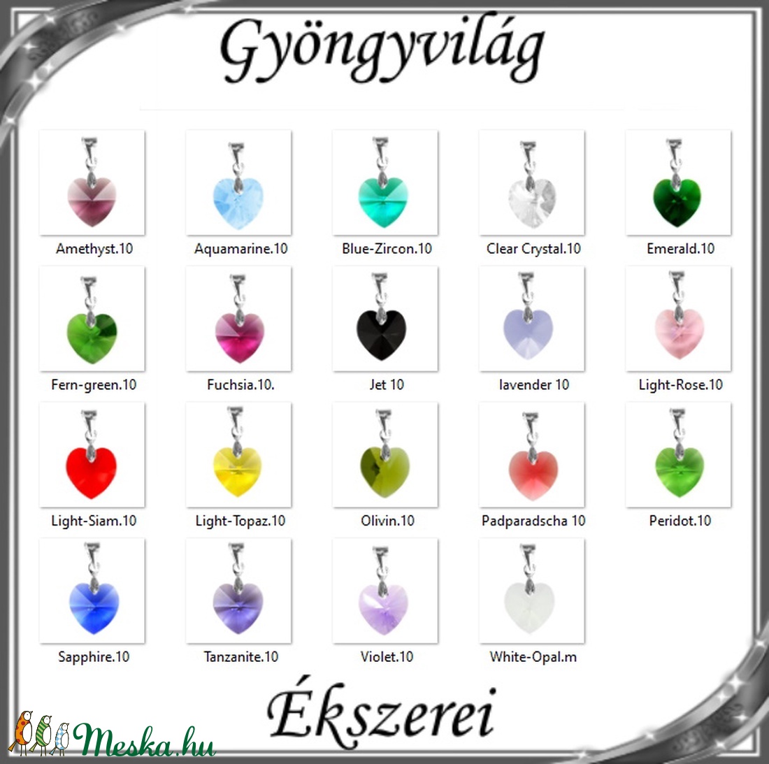 Ékszerek-medálok: Swarovski kristály medál -10mm-es szív több színben - ékszer - nyaklánc - medál - Meska.hu Ékszerek-medálok: Swarovski kristály medál -10mm-es szív több színben - ékszer - nyaklánc - medál - Meska.hu