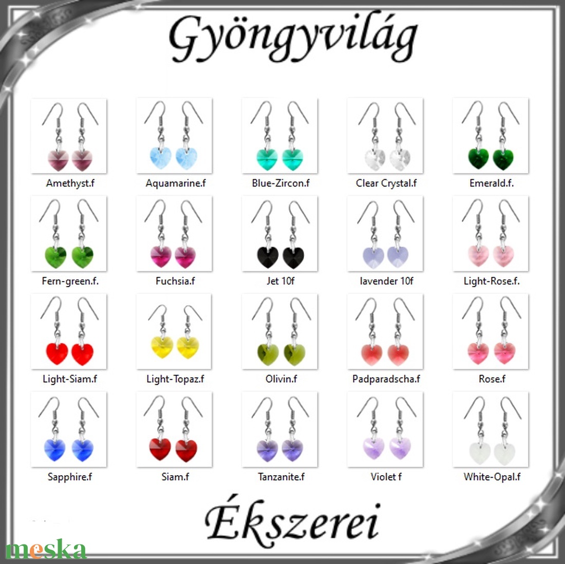 Ékszerek-fülbevalók: Swarovski kristály fülbevaló -10mm-es szív több színben - ékszer - fülbevaló - lógó fülbevaló - Meska.hu Ékszerek-fülbevalók: Swarovski kristály fülbevaló -10mm-es szív több színben - ékszer - fülbevaló - lógó fülbevaló - Meska.hu