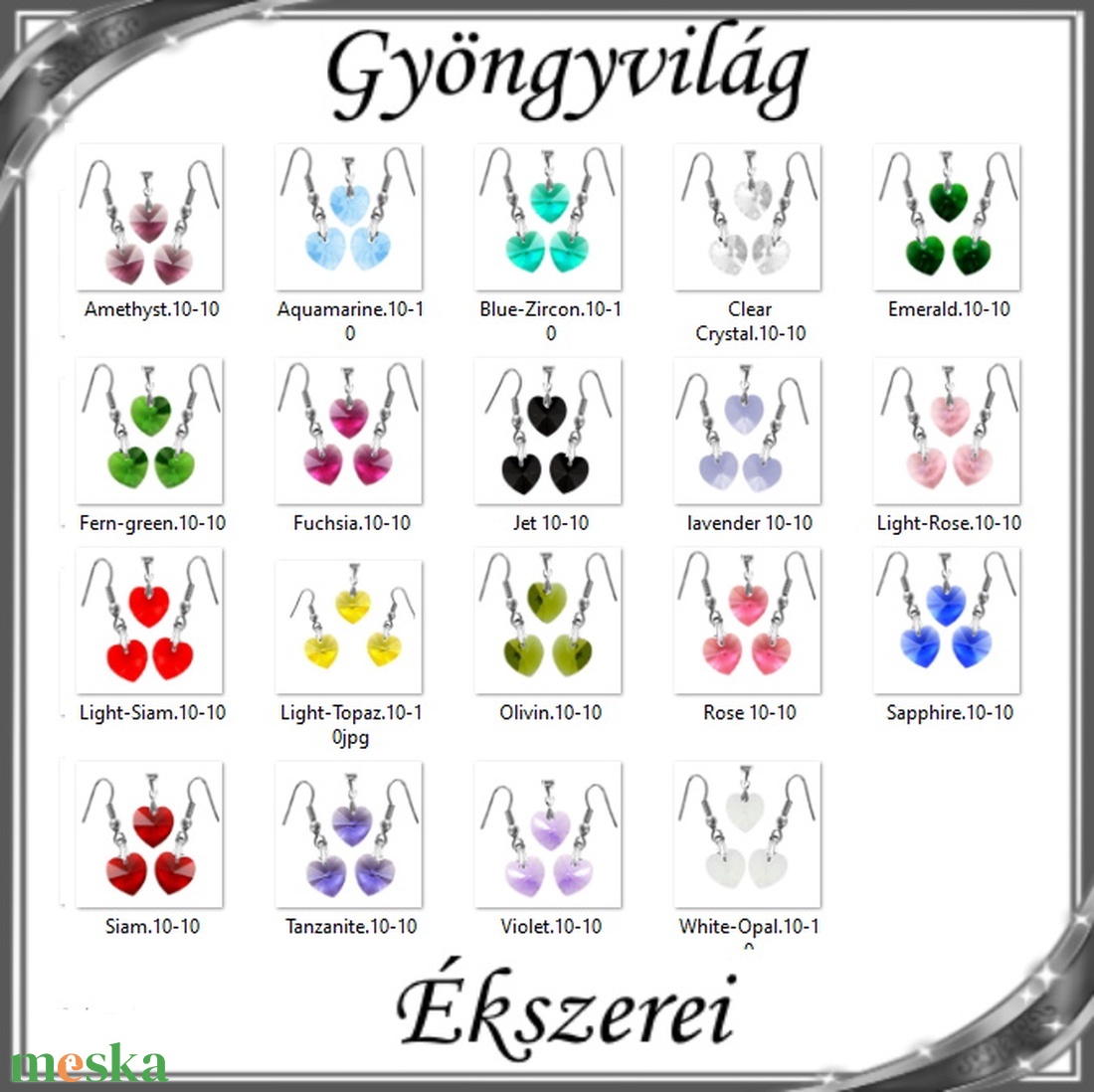 Ékszerek-szettek: Swarovski kristály fülbevaló-medál -10mm-es szív szett több színben - ékszer - ékszerszett - Meska.hu Ékszerek-szettek: Swarovski kristály fülbevaló-medál -10mm-es szív szett több színben - ékszer - ékszerszett - Meska.hu