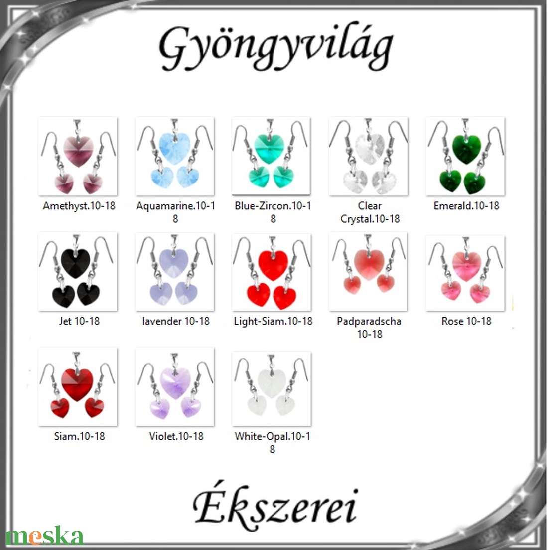 Ékszerek-szettek: Swarovski kristály fülbevaló-medál -10-18mm-es szív szett több színben - ékszer - ékszerszett - Meska.hu Ékszerek-szettek: Swarovski kristály fülbevaló-medál -10-18mm-es szív szett több színben - ékszer - ékszerszett - Meska.hu