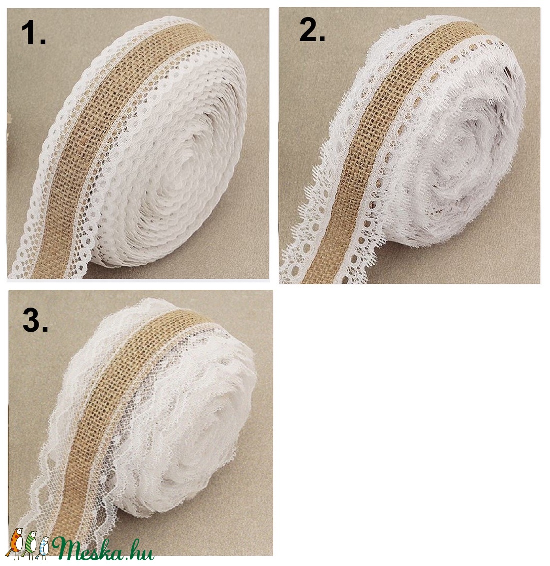 Egyéb kreatív kellékek: juta-csipke szalag EK-CSSZ-N 02-2,5-5 - textil - Meska.hu Egyéb kreatív kellékek: juta-csipke szalag EK-CSSZ-N 02-2,5-5 - textil - Meska.hu
