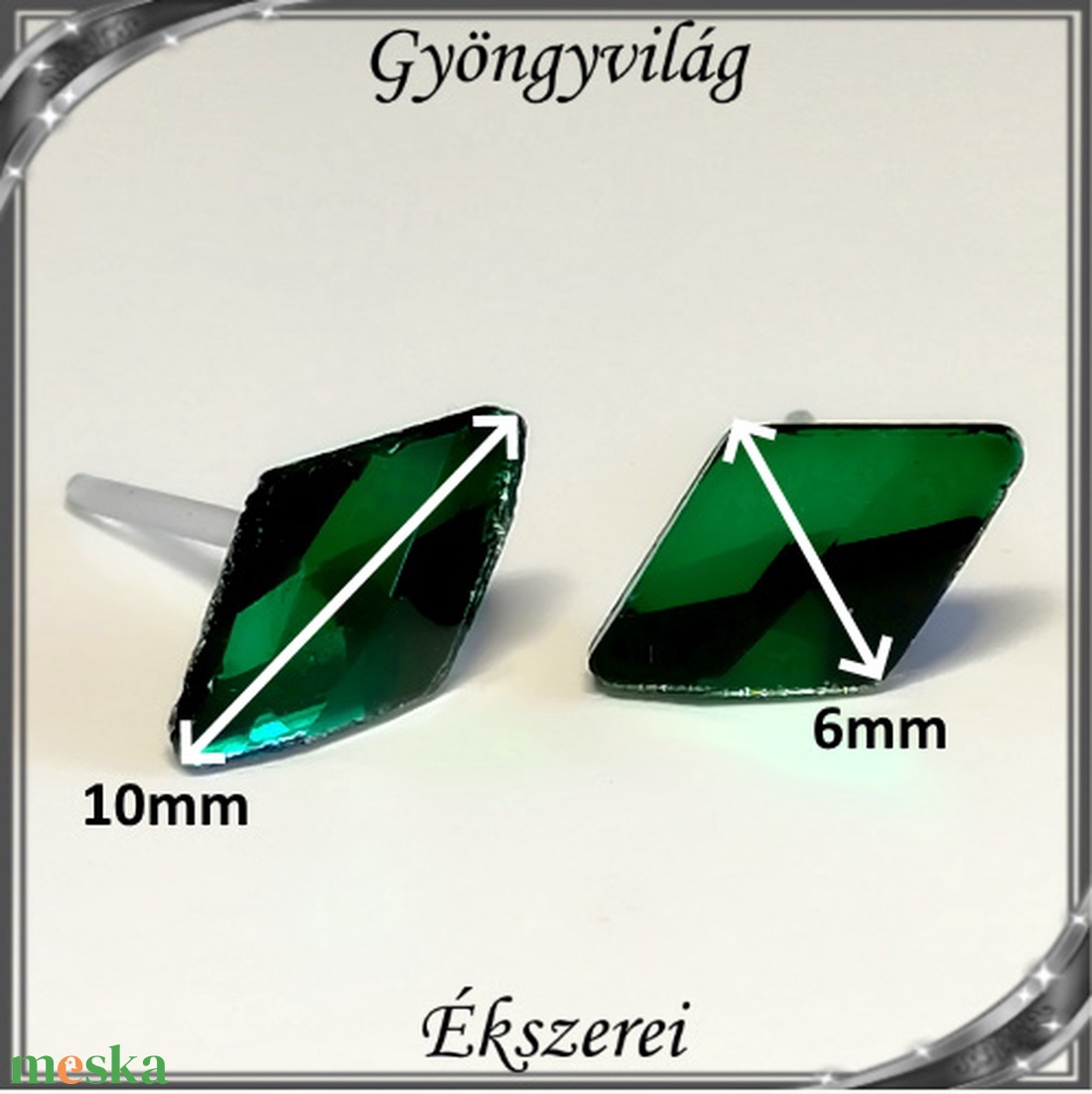 Ékszerek-fülbevalók: szilikon fülbevaló SFSZ-K04 kristály rombusz 6x10mm-es - ékszer - fülbevaló - pötty fülbevaló - Meska.hu