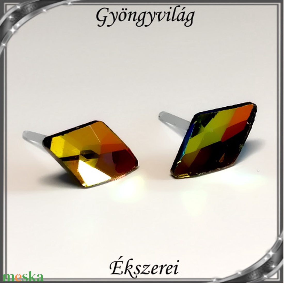 Ékszerek-fülbevalók: szilikon fülbevaló SFSZ-K04 kristály rombusz 6x10mm-es - ékszer - fülbevaló - pötty fülbevaló - Meska.hu