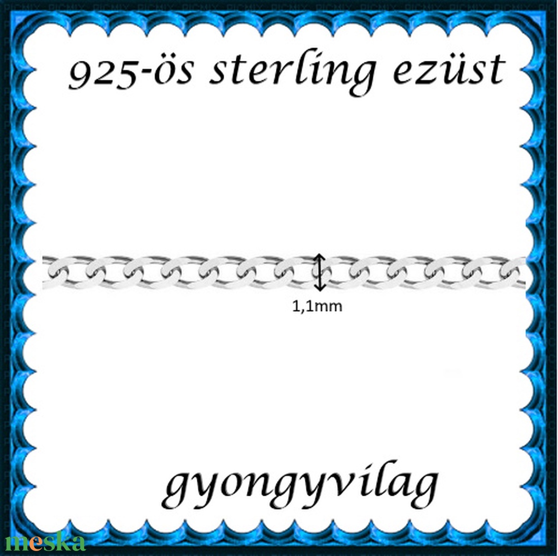 925-ös sterling ezüst ékszerkellék: lánc méterben 925 EL06-1,1e - gyöngy, ékszerkellék - egyéb alkatrész - Meska.hu