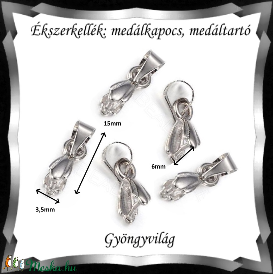 Ezüstözött medálkapocs 5db/cs BMK 08-15p - kellékek & szerszámok - gyöngyfűzés kellékek - egyéb alkatrész - Meska.hu Ezüstözött medálkapocs 5db/cs BMK 08-15p - kellékek & szerszámok - gyöngyfűzés kellékek - egyéb alkatrész - Meska.hu