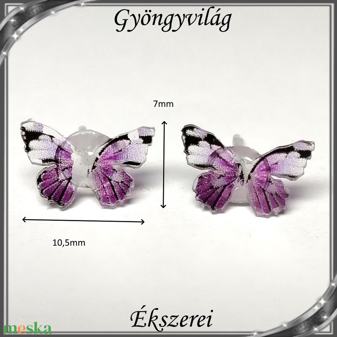 Pillangó szilikon fülbevaló 7x10,5mm-es SFSZ-K07 - ékszer - fülbevaló - pötty fülbevaló - Meska.hu