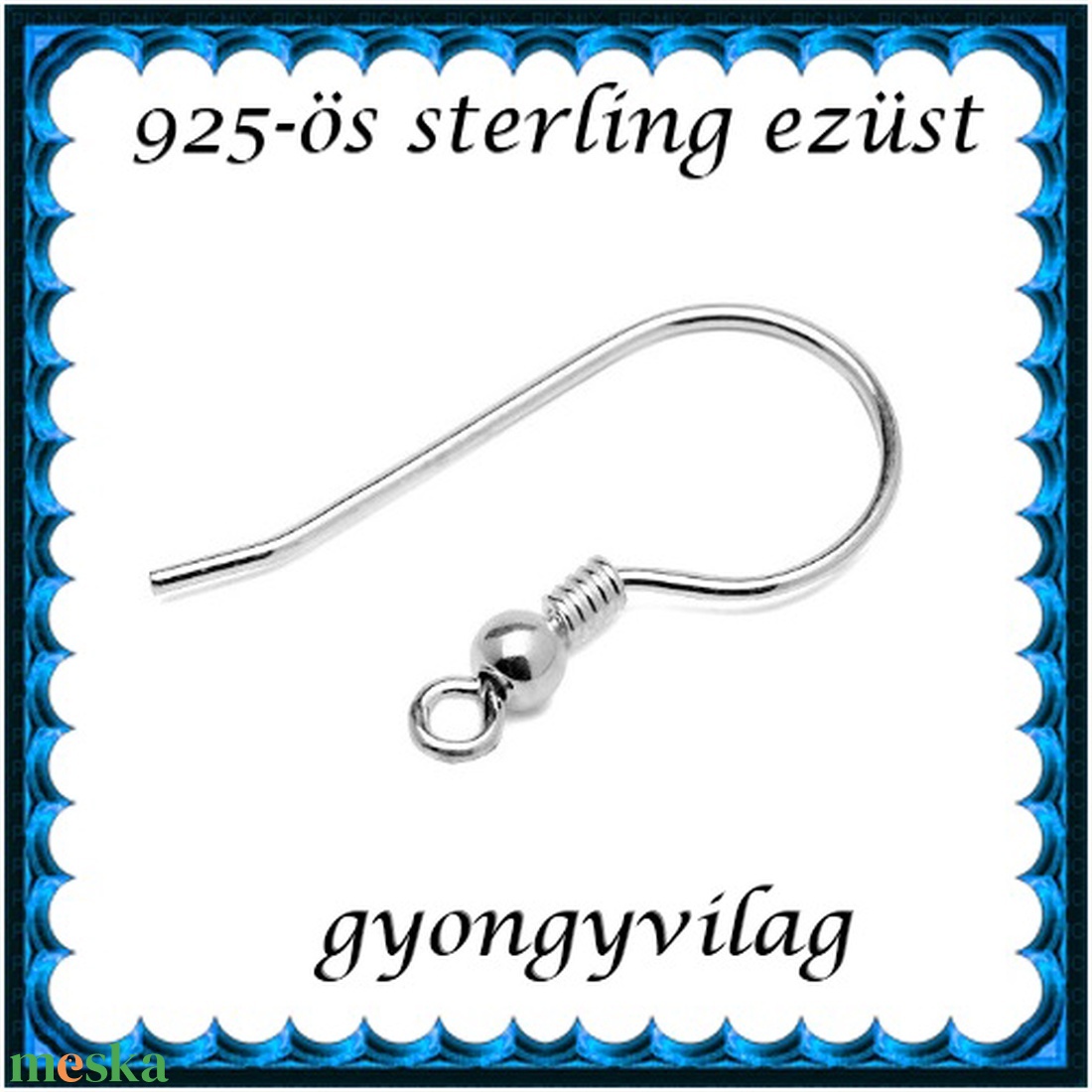  925-ös sterling ezüst ékszerkellék: fülbevalóalap akasztós EFK A 10-3 - gyöngy, ékszerkellék - egyéb alkatrész - Meska.hu