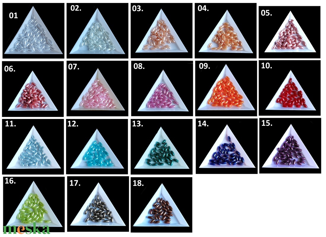 Ékszerkellék: gyöngy, viasz gyöngy GY VGYR 4x8 mm rizsszem több színben - gyöngy, ékszerkellék - fém köztesek - Meska.hu