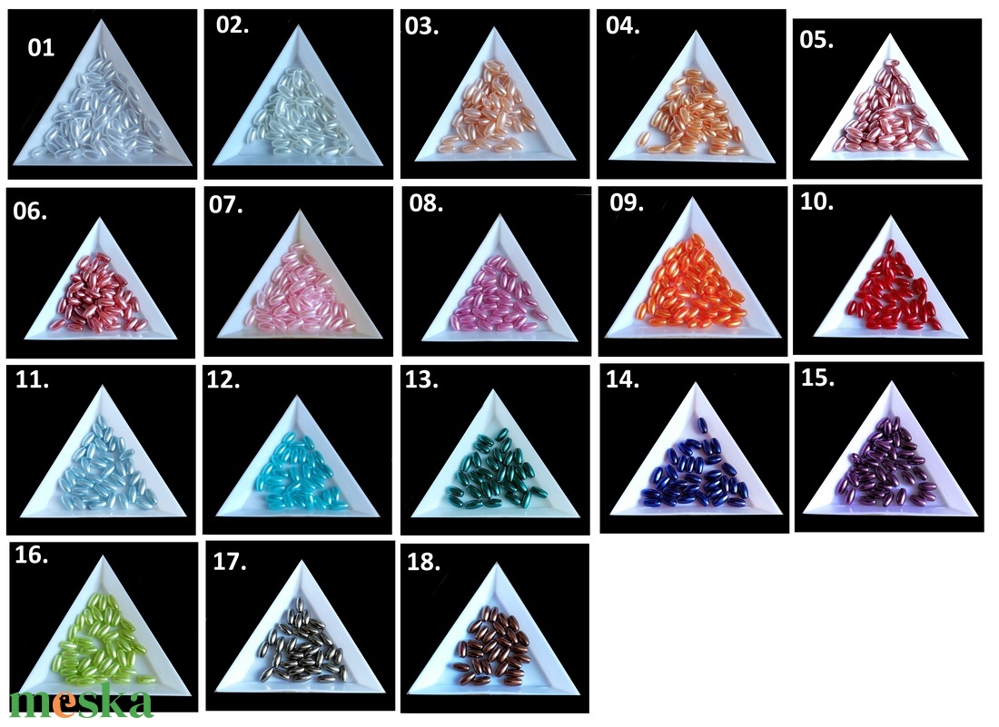 Ékszerkellék: gyöngy, viasz gyöngy GY VGYR 4x8 mm rizsszem több színben - kellékek & szerszámok - gyöngyfűzés kellékek - fém köztesek - Meska.hu