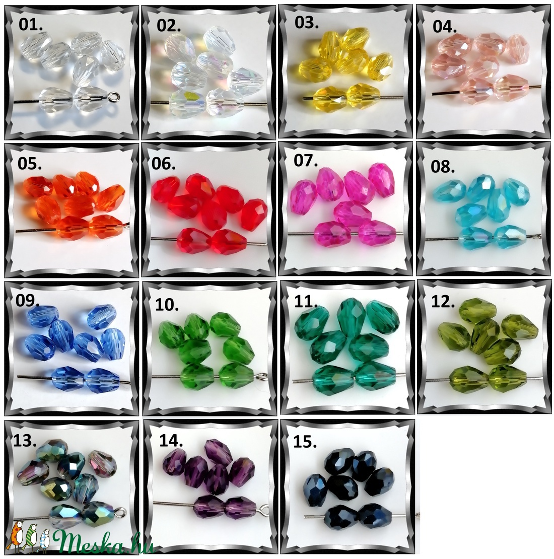 Ékszerkellék: gyöngy, üveg csepp GY ÜCS01 6x8 mm-es hosszában fúrt több színben - gyöngy, ékszerkellék - fém köztesek - Meska.hu