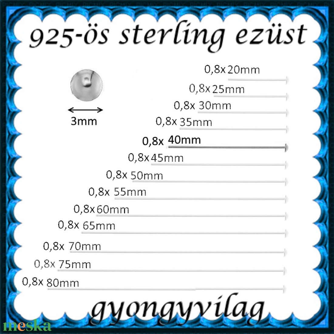 925-ös sterling ezüst ékszerkellék: szerelőpálca szög végű ESZP SZ 40x0,8 mm-es 1db/cs - gyöngy, ékszerkellék - egyéb alkatrész - Meska.hu 925-ös sterling ezüst ékszerkellék: szerelőpálca szög végű ESZP SZ 40x0,8 mm-es 1db/cs - gyöngy, ékszerkellék - egyéb alkatrész - Meska.hu