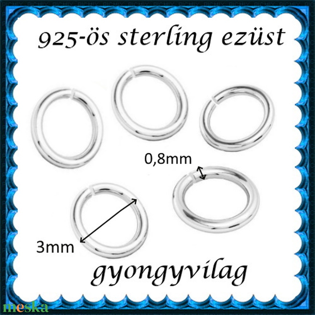 925-ös sterling ezüst ékszerkellék: karika nyitott ESZK NY 3x0,8 mm 5db/csomag - gyöngy, ékszerkellék - egyéb alkatrész - Meska.hu