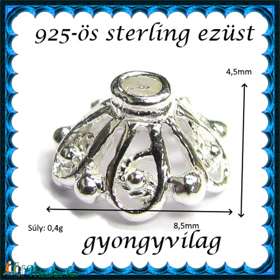 925-ös sterling ezüst ékszerkellék: gyöngykupak EGYK 02 1db/cs - kellékek & szerszámok - gyöngyfűzés kellékek - gyöngykupak - Meska.hu
