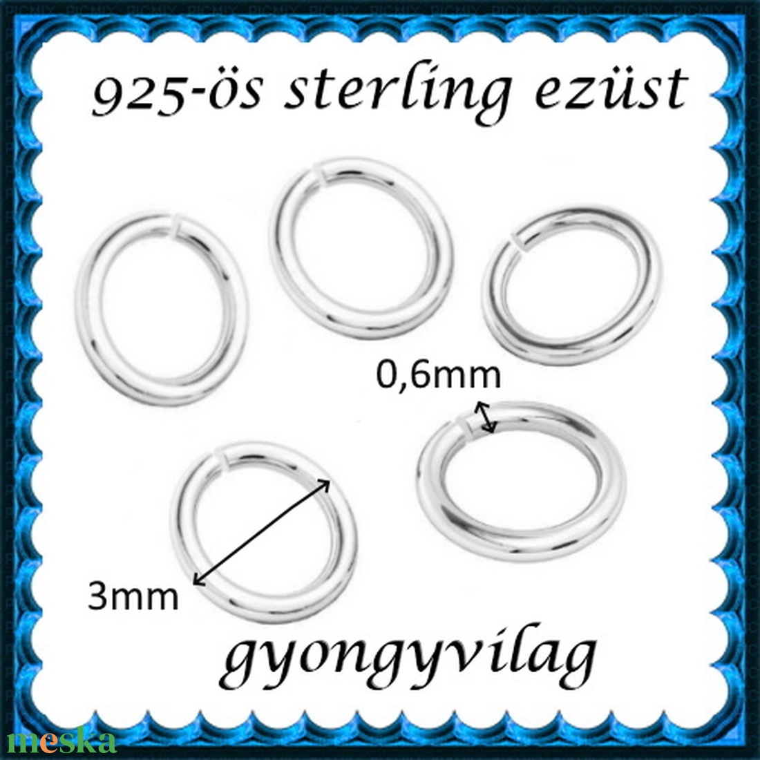 925-ös sterling ezüst ékszerkellék: karika nyitott ESZK NY 3x0,6mm 5db/csomag - gyöngy, ékszerkellék - egyéb alkatrész - Meska.hu
