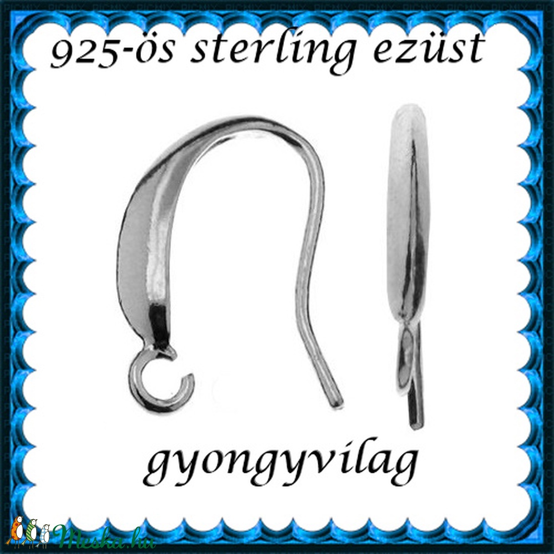  925-ös sterling ezüst ékszerkellék: fülbevalóalap akasztós EFK A 73-2r - kellékek & szerszámok - ékszerkellék - fülbevaló alap - Meska.hu