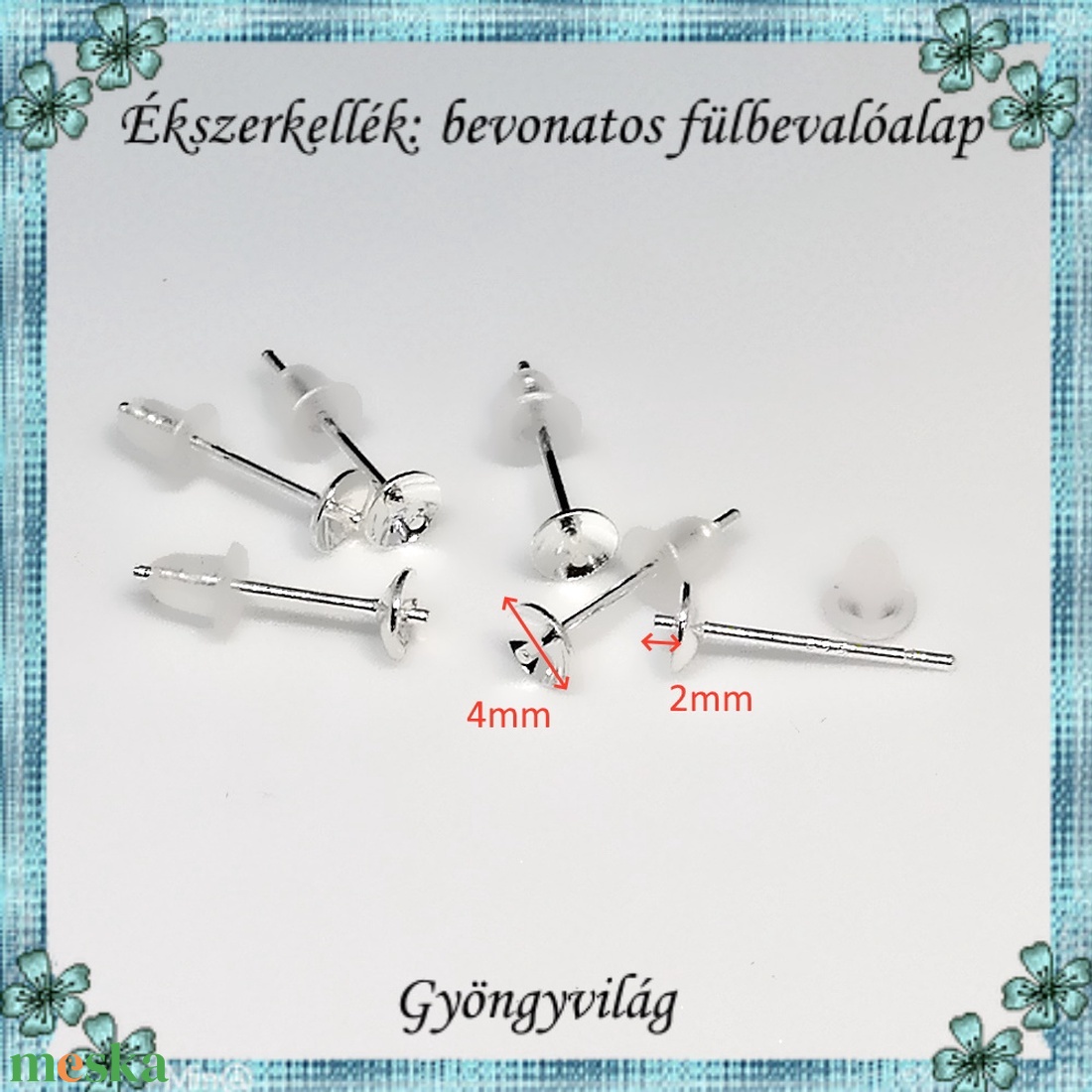 Ezüstel bevont ékszerkellék: fülbevaló alap E925-FK13 4pár/cs - kellékek & szerszámok - ékszerkellék - fülbevaló alap - Meska.hu