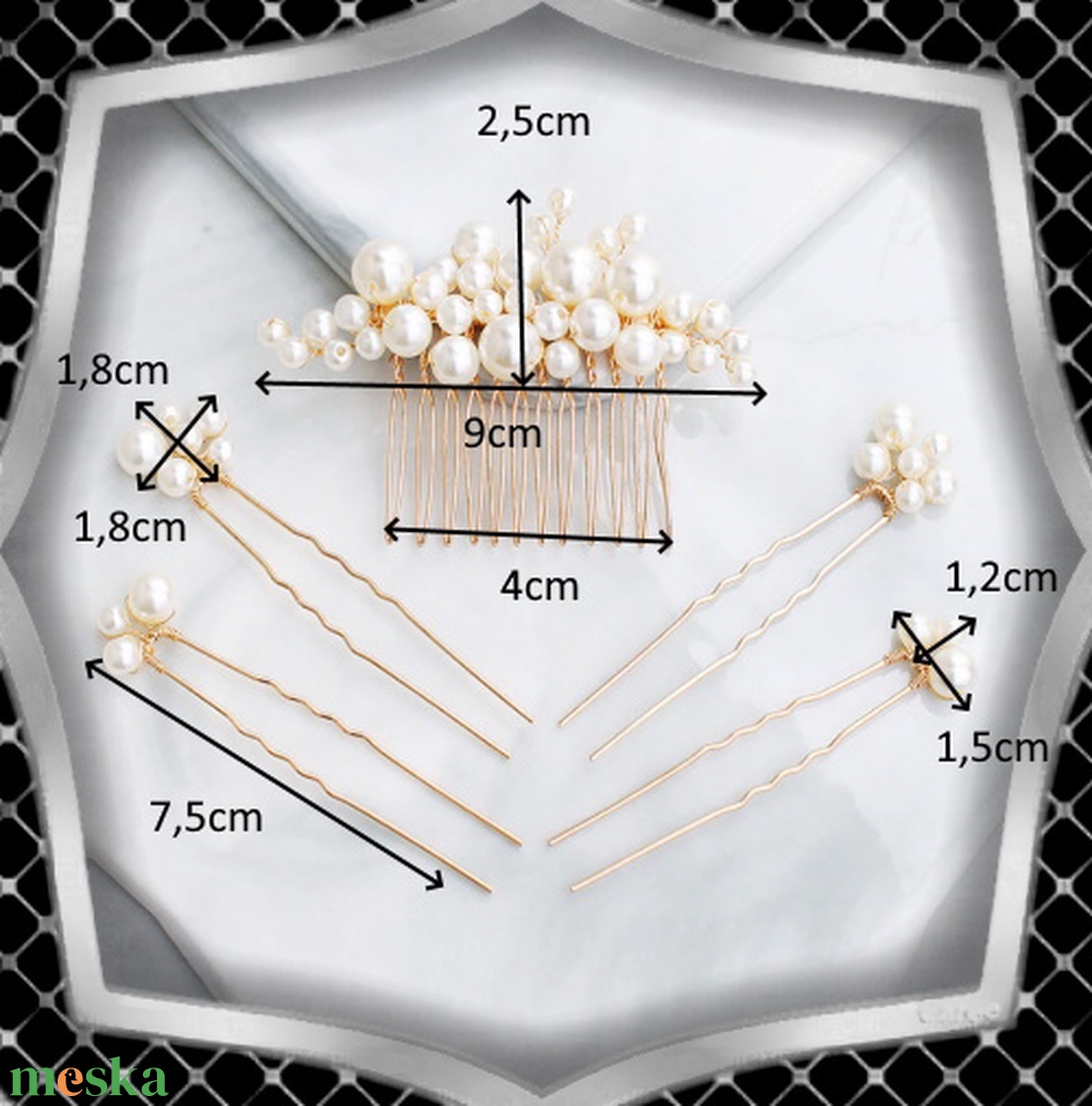 Ékszerek-hajdíszek, hajcsatok: Esküvői, menyasszonyi, alkalmi hajdísz, ES-H-SZ01 5db-os szett - esküvő - hajdísz - kontydísz & hajdísz - Meska.hu