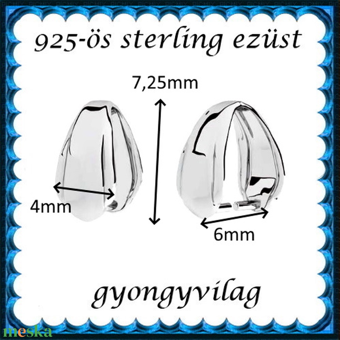 925-ös sterling ezüst ékszerkellék: medáltartó, medálkapocs EMK 115e - gyöngy, ékszerkellék - egyéb alkatrész - Meska.hu