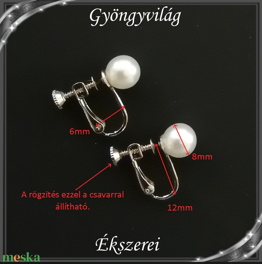 Ékszerek-fülbevalók: Esküvői, menyasszonyi, alkalmi fülbevaló-klipsz SFEB-TE09-8 - ékszer - fülbevaló - pötty fülbevaló - Meska.hu