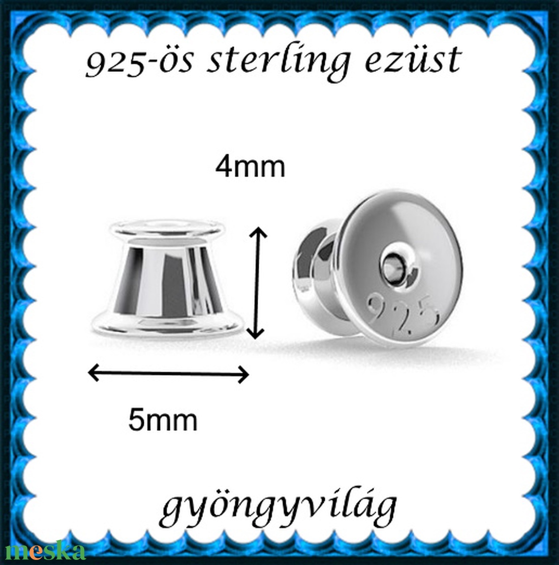 925-ös sterling ezüst ékszerkellék: fülbevalóalap bedugós EFK B 51e vég - gyöngy, ékszerkellék - egyéb alkatrész - Meska.hu