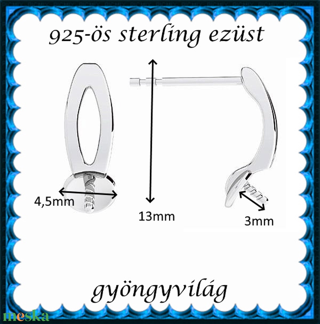 925-ös sterling ezüst ékszerkellék: fülbevaló kapocs, bedugós EFK B 59e - kellékek & szerszámok - ékszerkellék - fülbevaló kapocs - Meska.hu 925-ös sterling ezüst ékszerkellék: fülbevaló kapocs, bedugós EFK B 59e - kellékek & szerszámok - ékszerkellék - fülbevaló kapocs - Meska.hu