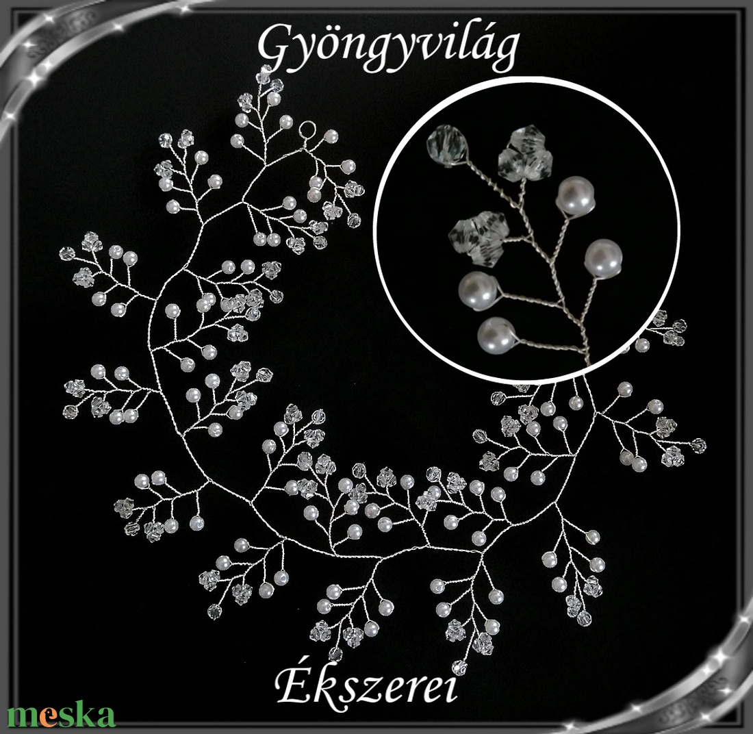 Ékszerek-hajdíszek, hajcsatok: Esküvői, menyasszonyi, alkalmi hajdísz S-H-FÜ05-2-60e - esküvő - hajdísz - kontydísz & hajdísz - Meska.hu