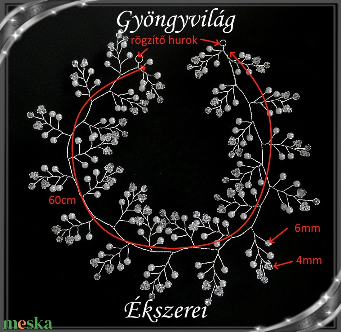 Ékszerek-hajdíszek, hajcsatok: Esküvői, menyasszonyi, alkalmi hajdísz S-H-FÜ05-2-60e - esküvő - hajdísz - kontydísz & hajdísz - Meska.hu