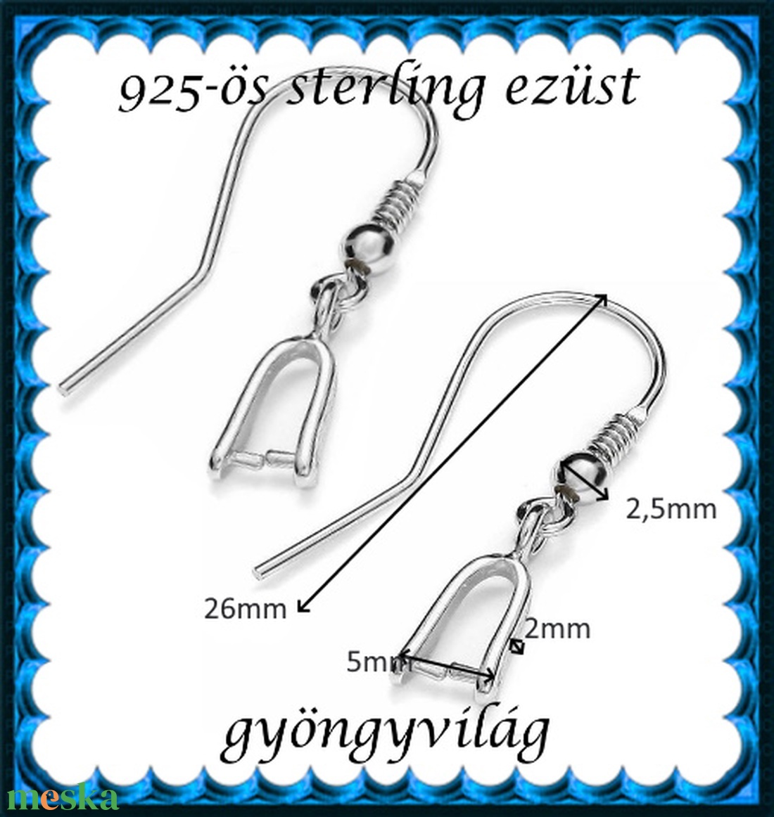 925-ös sterling ezüst ékszerkellék: fülbevalóalap akasztós EFK A 100 - kellékek & szerszámok - ékszerkellék - fülbevaló alap - Meska.hu 925-ös sterling ezüst ékszerkellék: fülbevalóalap akasztós EFK A 100 - kellékek & szerszámok - ékszerkellék - fülbevaló alap - Meska.hu