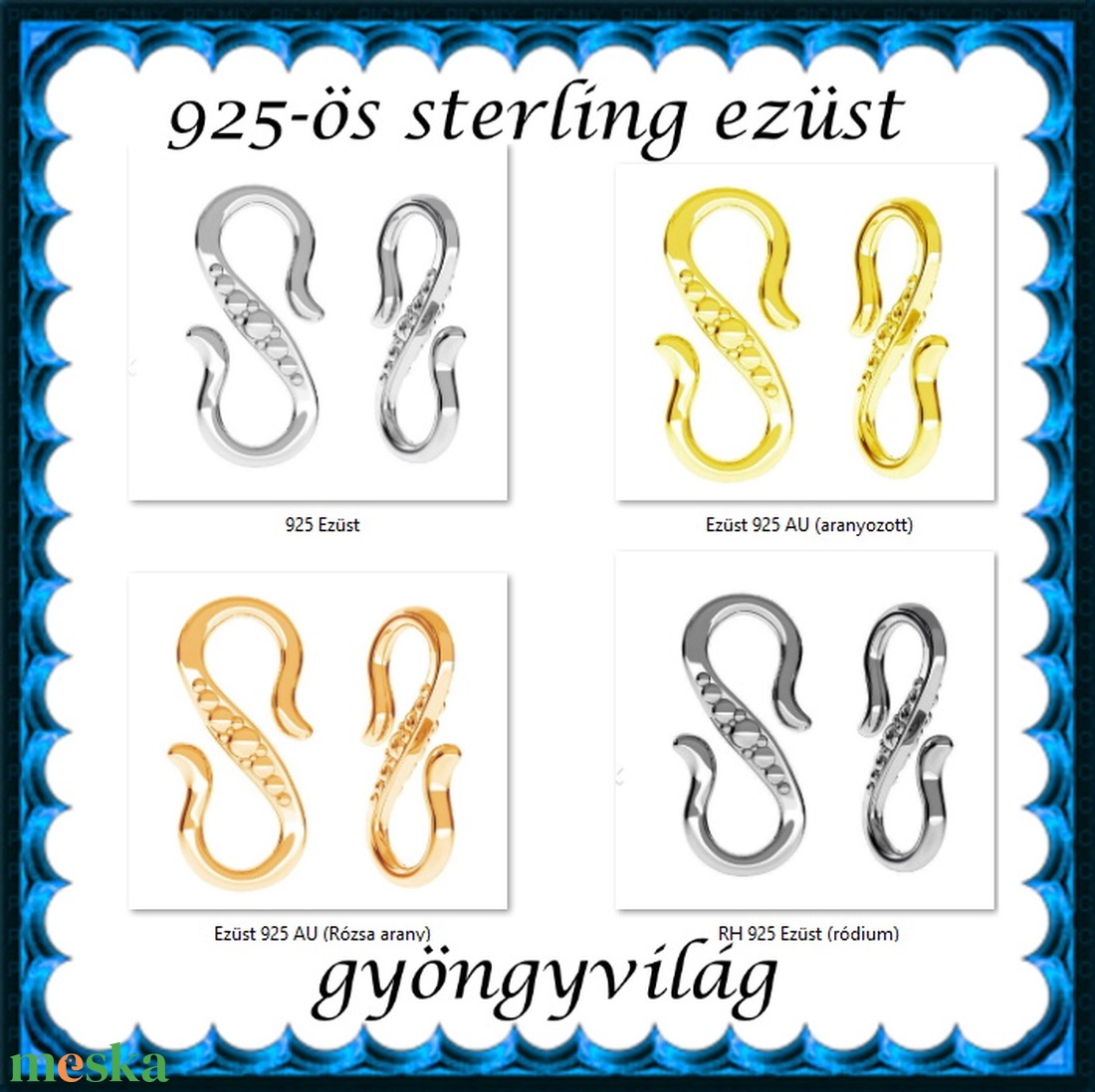 925-ös ezüst S lánckapocs ELK S 09 - kellékek & szerszámok - gyöngyfűzés kellékek - egyéb alkatrész - Meska.hu