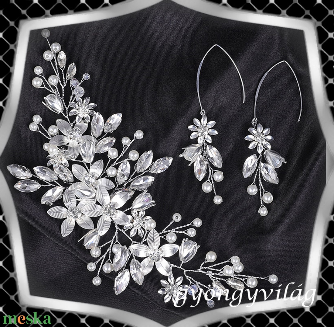 Ékszerek-hajdíszek, hajcsatok: Esküvői, menyasszonyi, alkalmi hajdísz -fülbevaló szett ES-SZHF02 - esküvő - hajdísz - fésűs hajdísz - Meska.hu