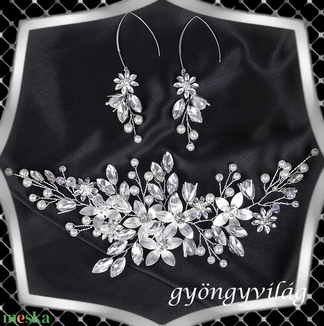 Ékszerek-hajdíszek, hajcsatok: Esküvői, menyasszonyi, alkalmi hajdísz -fülbevaló szett ES-SZHF02 - esküvő - hajdísz - fésűs hajdísz - Meska.hu