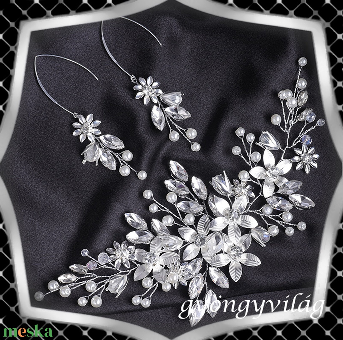 Ékszerek-hajdíszek, hajcsatok: Esküvői, menyasszonyi, alkalmi hajdísz -fülbevaló szett ES-SZHF02 - esküvő - hajdísz - fésűs hajdísz - Meska.hu