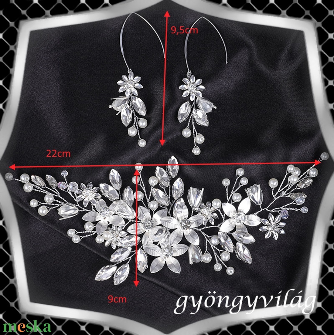 Ékszerek-hajdíszek, hajcsatok: Esküvői, menyasszonyi, alkalmi hajdísz -fülbevaló szett ES-SZHF02 - esküvő - hajdísz - fésűs hajdísz - Meska.hu