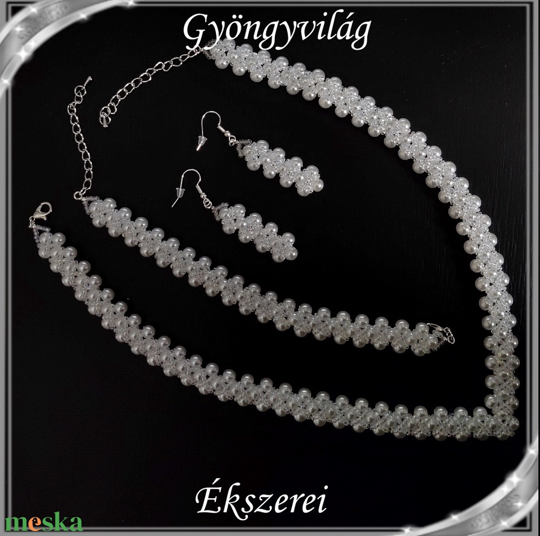 Alkalmi tekla gyöngy nyaklánc-karkötő szett SSZEB-TE02-1ab - esküvő - ékszer - ékszerszett - Meska.hu