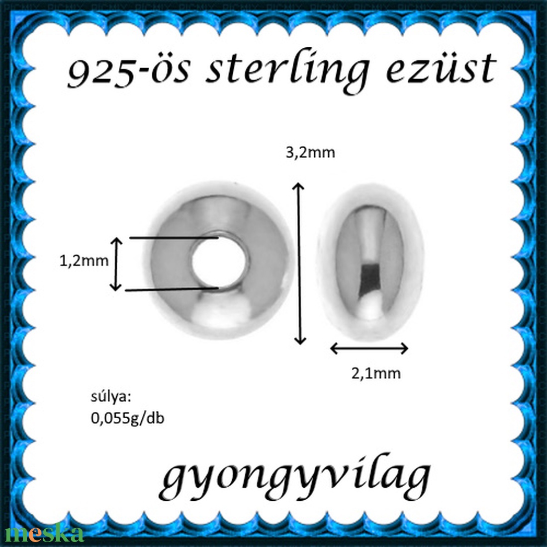 925-ös sterling ezüst ékszerkellék: köztes/gyöngy/díszitőelem EKÖ 09-3  4db/csomag - kellékek & szerszámok - gyöngyfűzés kellékek - fém köztesek - Meska.hu