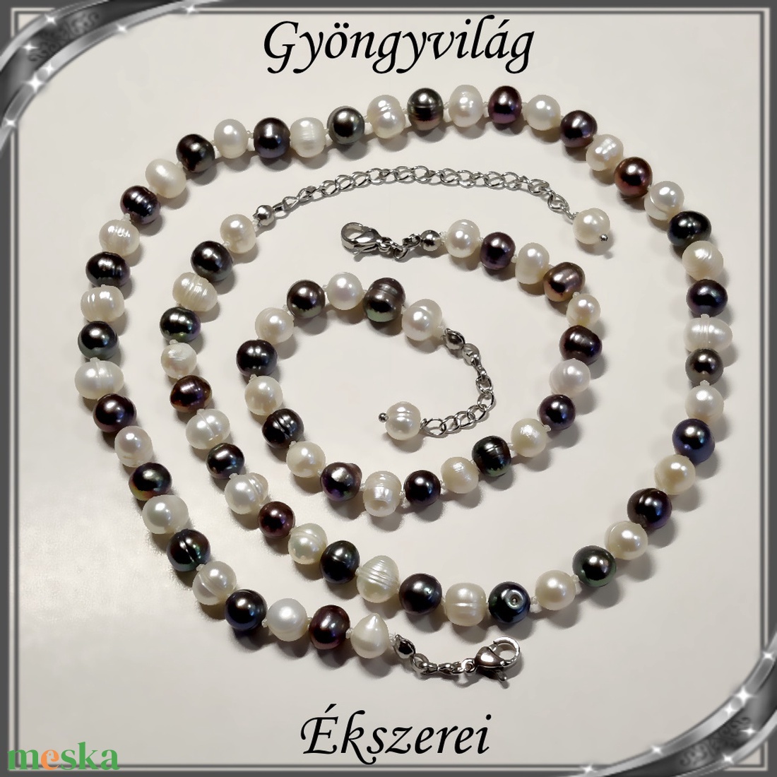 Édesvizi igazgyöngy nyaklánc-karkötő szett, nemesacél kapoccsal SSZ-NA-IG02 - ékszer - ékszerszett - Meska.hu Édesvizi igazgyöngy nyaklánc-karkötő szett, nemesacél kapoccsal SSZ-NA-IG02 - ékszer - ékszerszett - Meska.hu