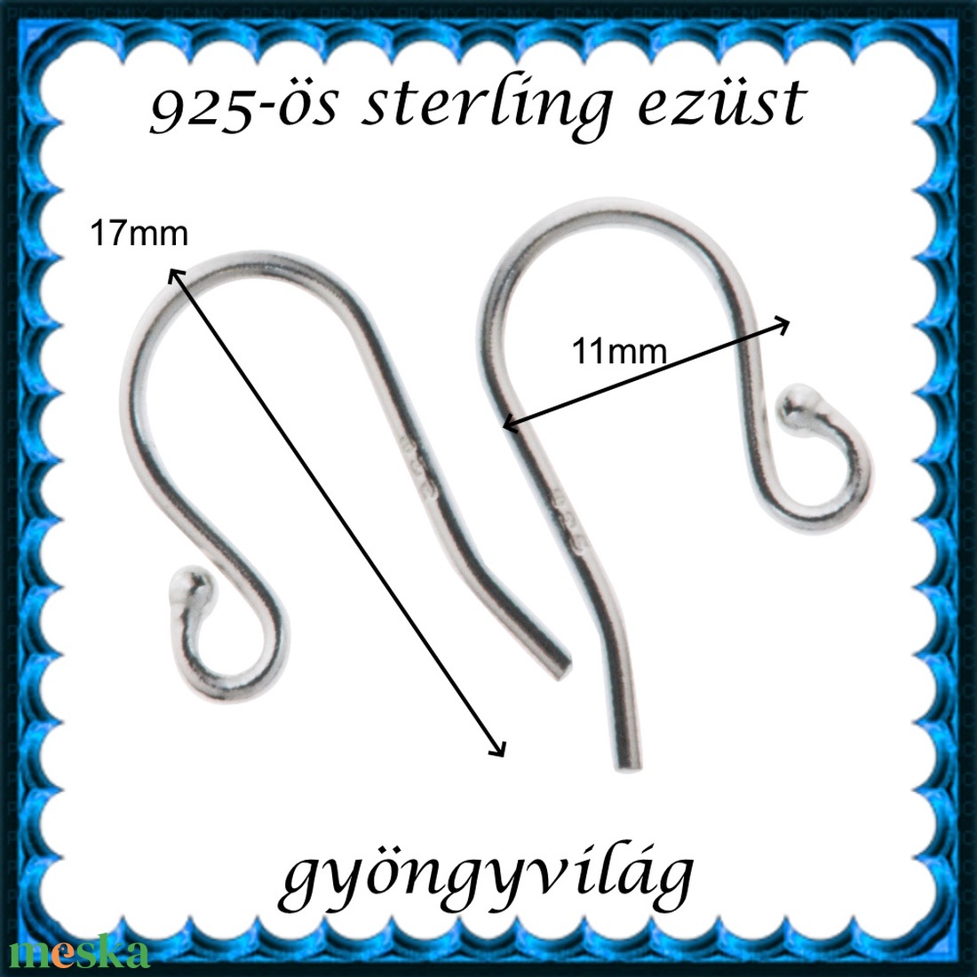  925-ös sterling ezüst ékszerkellék: fülbevalóalap akasztós EFK A 01-4 - kellékek & szerszámok - ékszerkellék - fülbevaló alap - Meska.hu